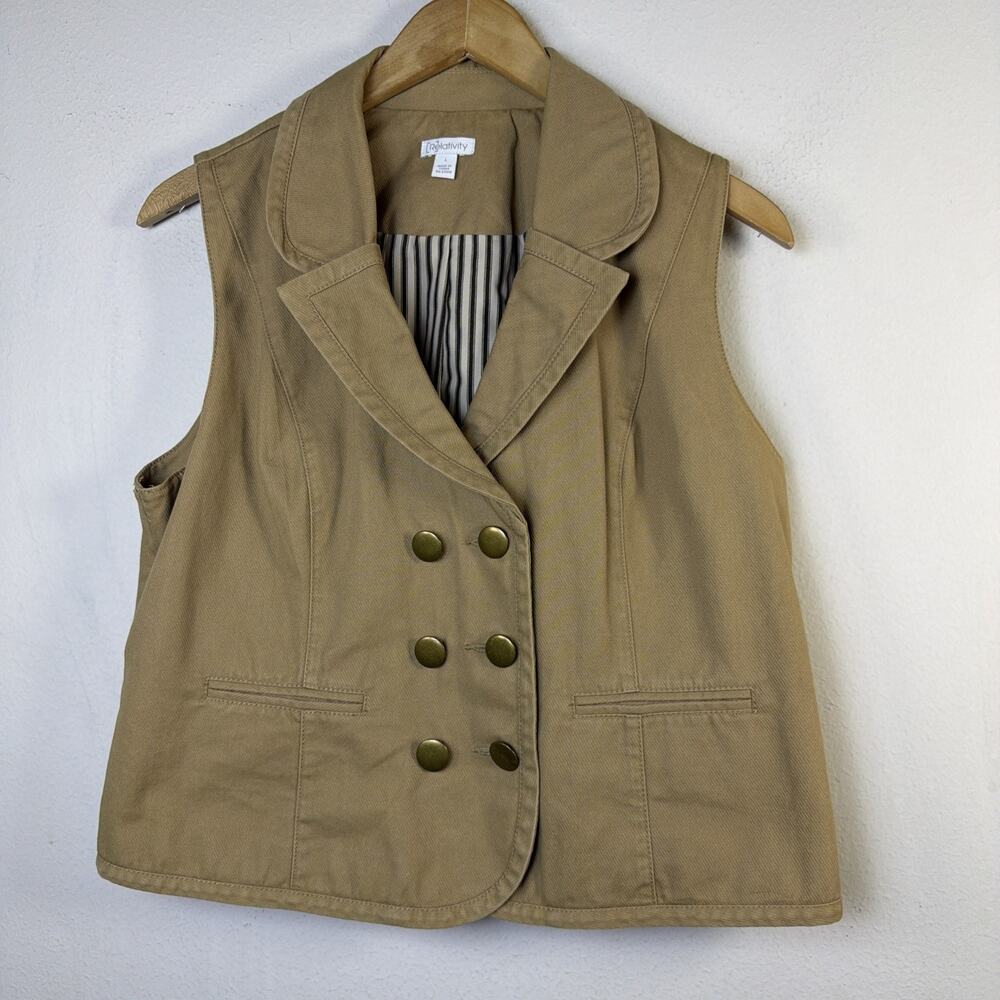Relativity large Brown Vest military utility safari preppy double breasted